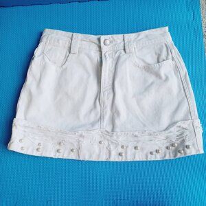 Zara Basic Denim Distressed Mini Skirt With Pearl Z1975 Sz M Y2K‎ Ripped